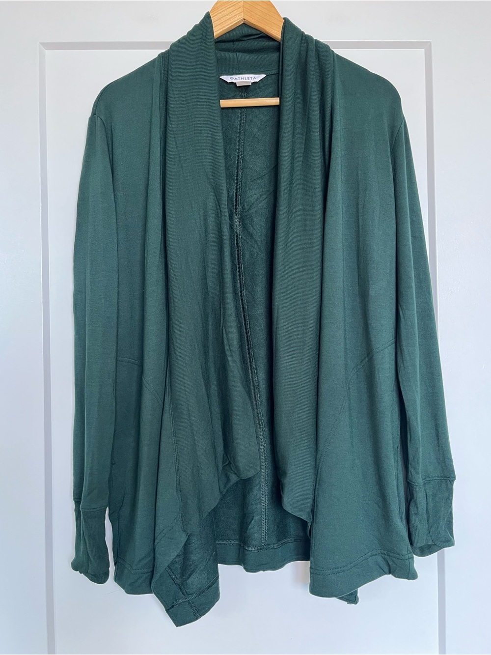 Athleta Pranayama Wrap Cardigan XS Green Tencel Modal Open Front Drape Sweater